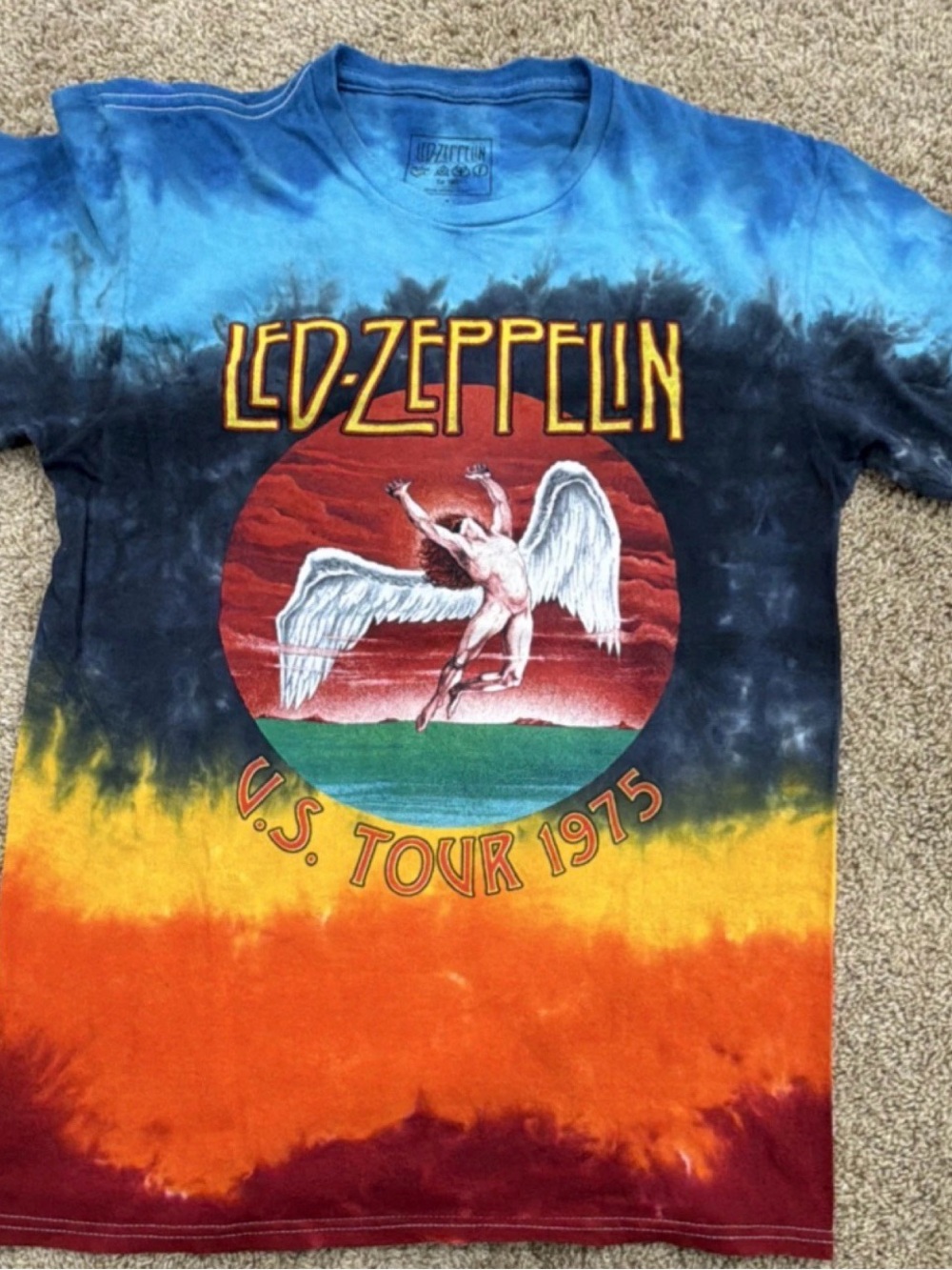 Led Zeppelin U.S. Tour 1975 Tie-Dye Graphic T-Shirt Size S Rock & Pop